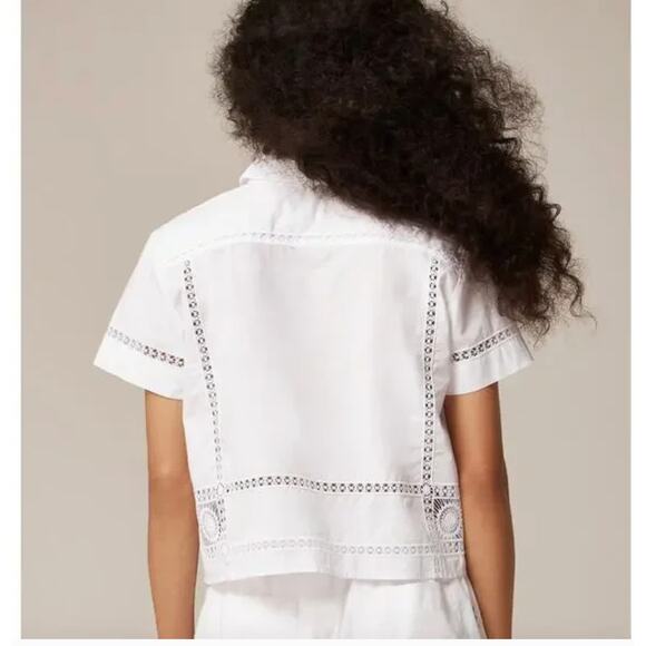 J.Crew Gamine Eyelet Trim Top 0 White NWT Shirt Blouse Resort Boho CK076 J.Crew - Picture 5 of 8